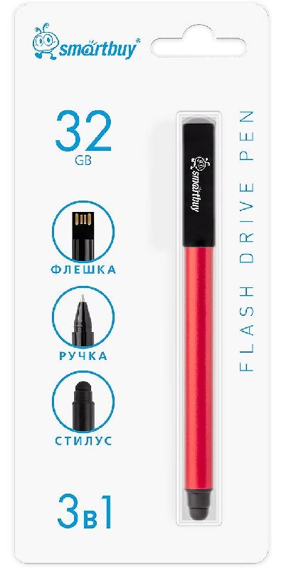 USB 2.0 накопитель Smartbuy 032 ГБ ручка-флэшка-стилус, красная, в блистере (SB032GB2RRTL)