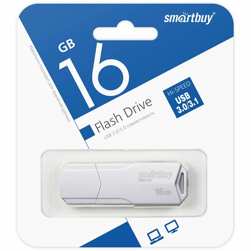 USB 3.0/3.1 накопитель Smartbuy 016 ГБ серия Clue Белый (SB16GBCLU-W3)