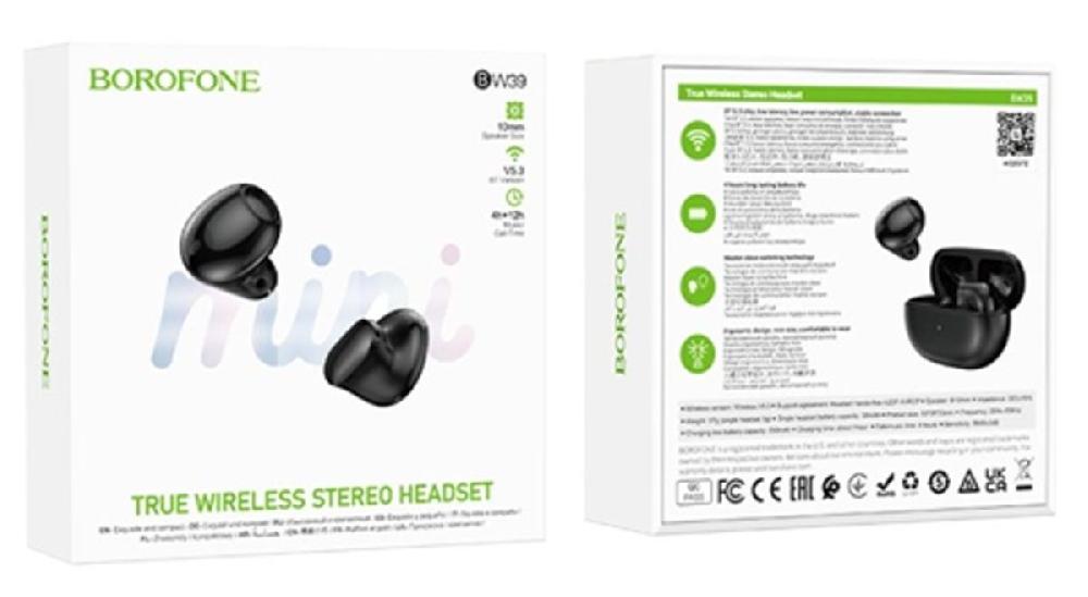 Наушники внутриканальные Borofone BW39, Enjoy, Bluetooth, TWS, цвет: чёрный