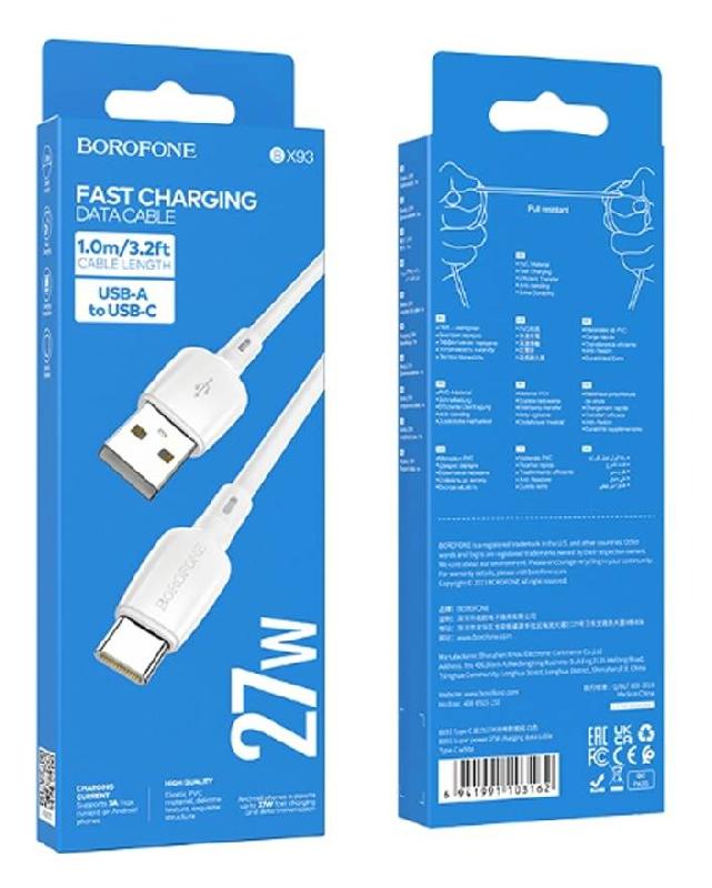 Кабель USB - Type-C Borofone BX93 Super power, 1.0м, 6.0A, PD 100Вт, цвет: белый
