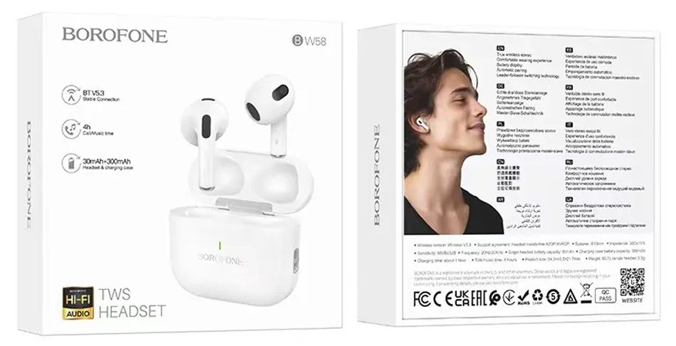 Наушники внутриканальные Borofone BW58, True, Bluetooth, цвет: белый
