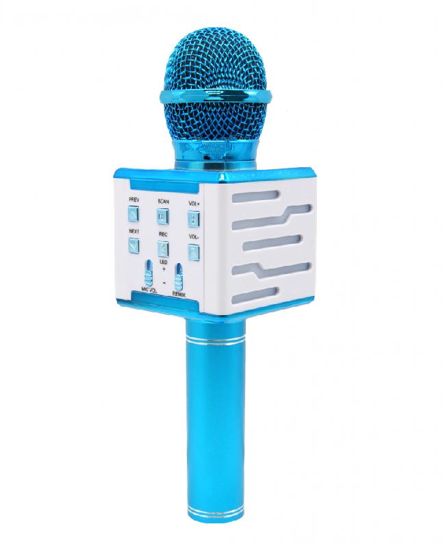Караоке микрофон DS-878 с динамиками (Bluetooth, USB, micro USB, AUX, rec)  (Голубой)