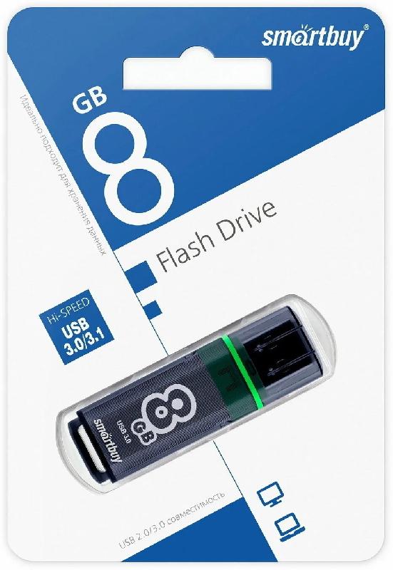 USB 3.0/3.1 накопитель Smartbuy 008 ГБ серия Glossy series Тёмно-Серый (SB8GBGS-DG)