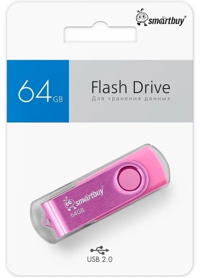 USB 2.0 накопитель Smartbuy 064 ГБ серия Twist Розовый (SB064GB2TWP)