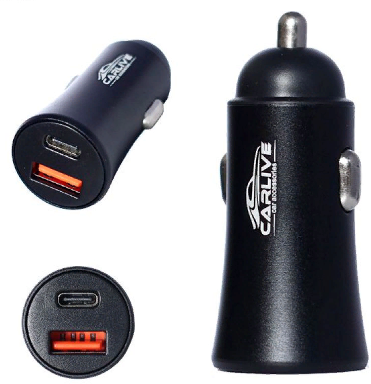 Автомобильное зарядное устройство +USB  + USB-C PD &quot;CarLive&quot; ( MR66)  5V/3.1A (Чёрный)