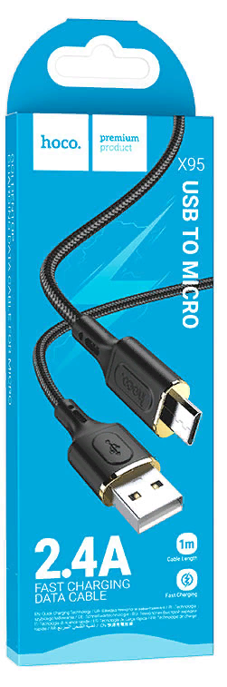 Кабель Micro HOCO X95, 1м, Fast Charging текстильный, 2,4A (Чёрный)