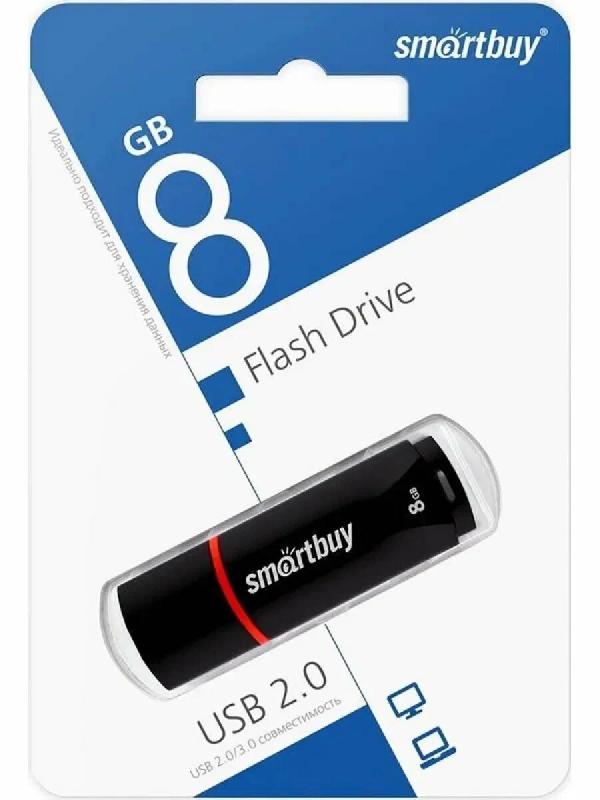 USB 2.0 накопитель Smartbuy 008 ГБ серия Crown Чёрный (SB8GBCRW-K)
