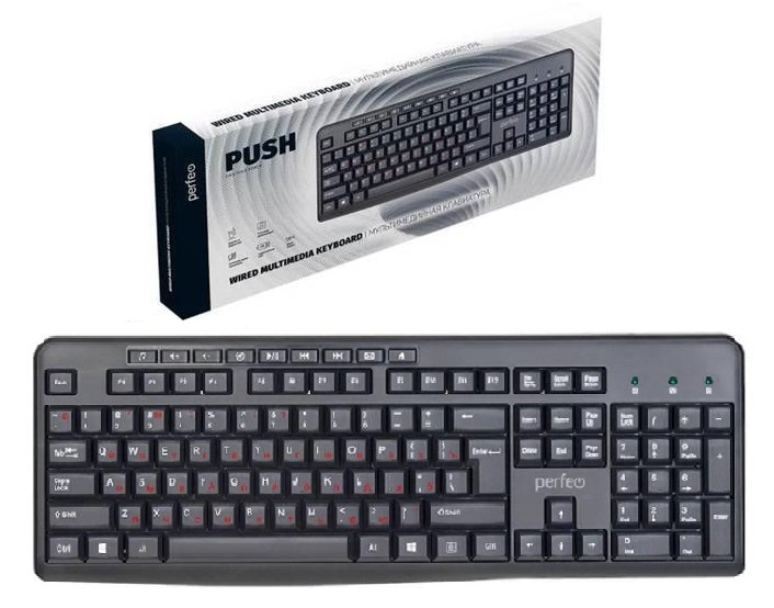 Perfeo клавиатура "PUSH" Multimedia, USB, чёрн