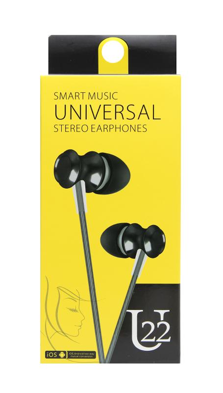 Наушники MP3 Smart Music U22  микрофон+ рег.басов   (упаковка-коробка) (Чёрный)