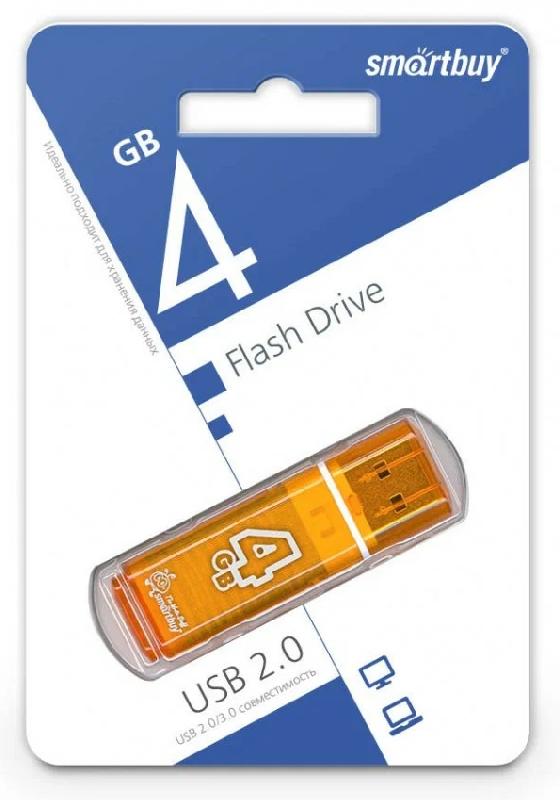 USB 2.0 накопитель Smartbuy 004 ГБ серия Glossy Оранжевый (SB4GBGS-OR)