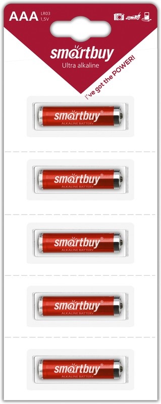Батарейка алкалиновая Smartbuy LR03/5B strip (60/600) (SBBA-3A05B)