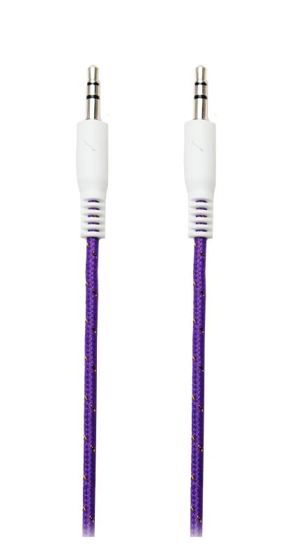 Кабель AUX 3.5 - 3.5 круглый матерчатый (позолоченный наконечник) (Фиолетовый)