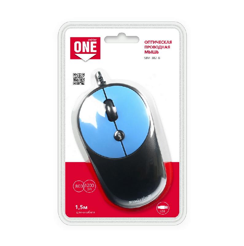 Мышь оптическая  провод.USB Smartbuy ONE  SBM-382-W (Черно-синий)