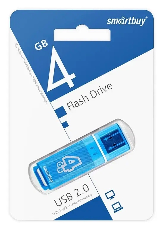 USB 2.0 накопитель Smartbuy 004 ГБ серия Glossy Синий (SB4GBGS-B)