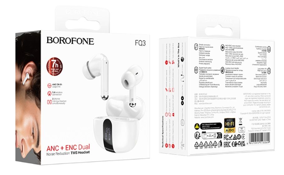 Наушники внутриканальные Borofone FQ3, Soulmate, Bluetooth, TWS, цвет: белый