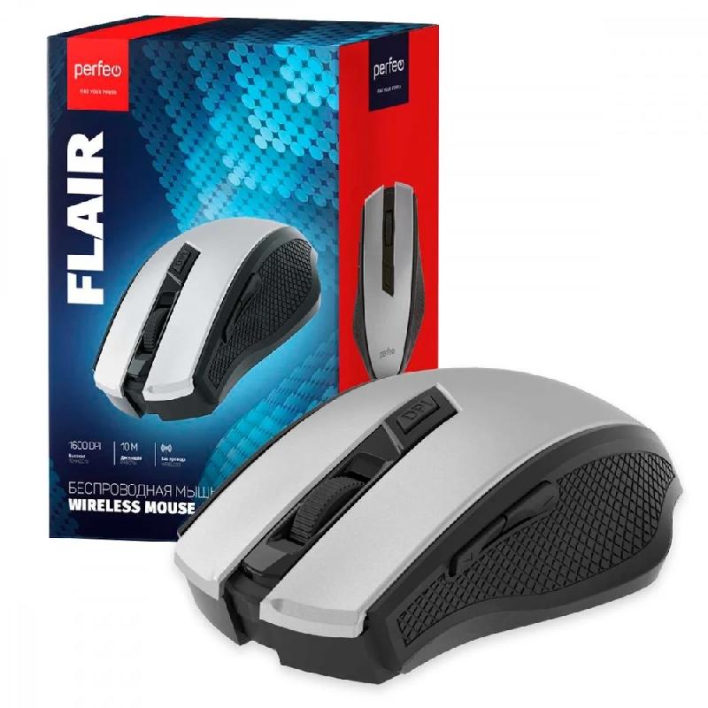 Perfeo мышь беспров., оптич. "FLAIR", 6 кн, 800-1600 DPI, USB, серебр.
