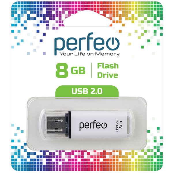 Накопитель USB Flash  8GB Perfeo C13 (Белый)