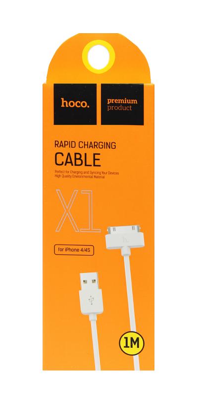 Кабель для I-Phone 4/4S 30 pin, HOCO X1 Rapid, 1 метр (белый)