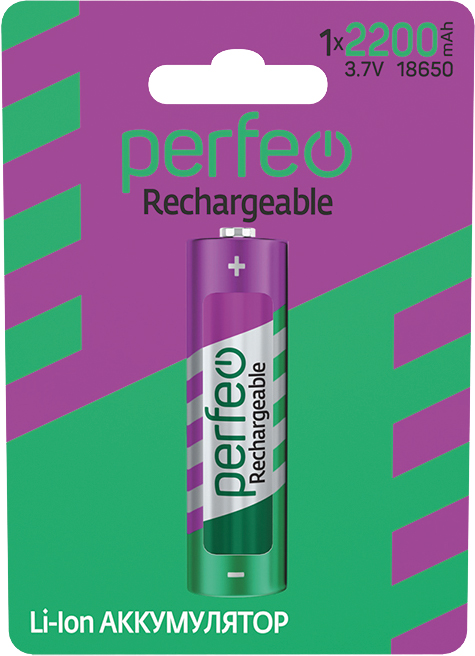 Perfeo аккумулятор Li-Ion 18650 2200mAh/1BL 3.7V (|5/80 PF_C3318)