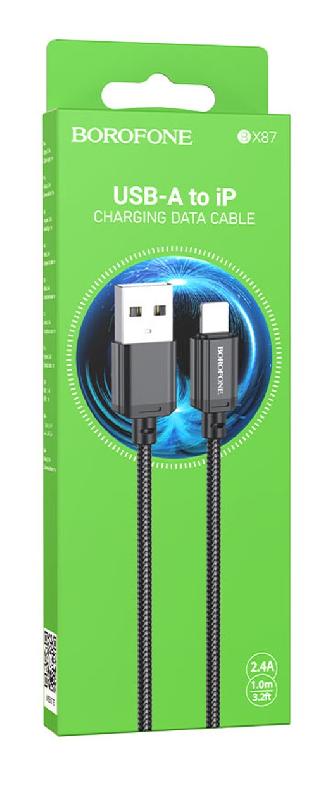 Кабель USB - 8 pin Borofone BX87 Sharp, 1.0м, 2.4A, цвет: чёрный