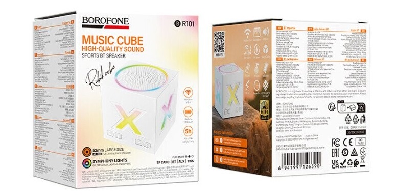 Колонка портативная Borofone, BR101, Rubik, Bluetooth, цвет: белый