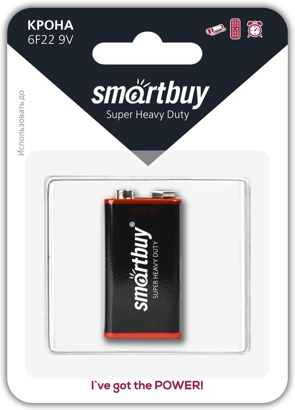 Батарейка солевая крона Smartbuy 6F22/1B (12/240) (SBBZ-9V01B)