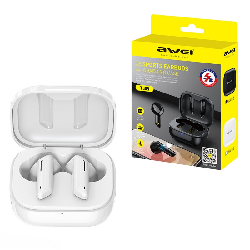 Беспроводные наушники AWEI AirPods T36 (сенсорные) Sports Earbuds (Белый)
