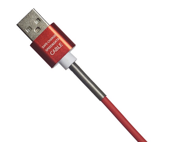 Кабель lightning 5S силиконовый с пружинкой, металл.наконечник (Красный)