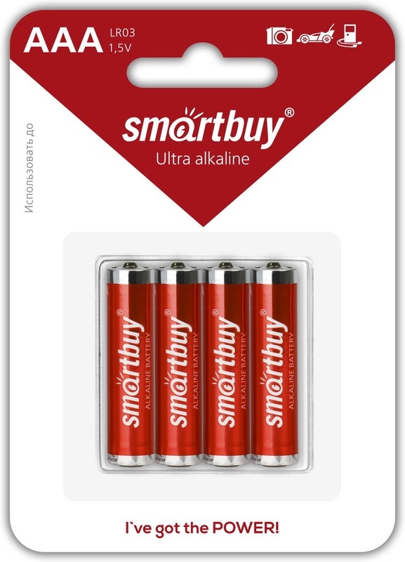 Батарейка алкалиновая Smartbuy LR03/4B (48/480) (SBBA-3A04B)
