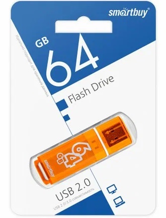 USB 2.0 накопитель Smartbuy 064 ГБ серия Glossy Оранжевый (SB64GBGS-Or)