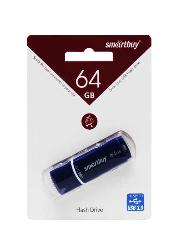 Накопитель USB Flash 64GB 3,0 SmartBuy Glossy (Синий)
